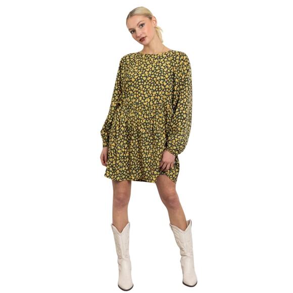 Karen Millen Sunflower Print Long-Sleeve Dress Size 14 - Picture 1 of 8